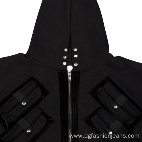 Heavyweight Custom Logo Button Multi Pocket Hoodie